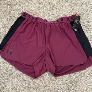 Under Armour Women's Maroon Athletic Shorts with Black Panels